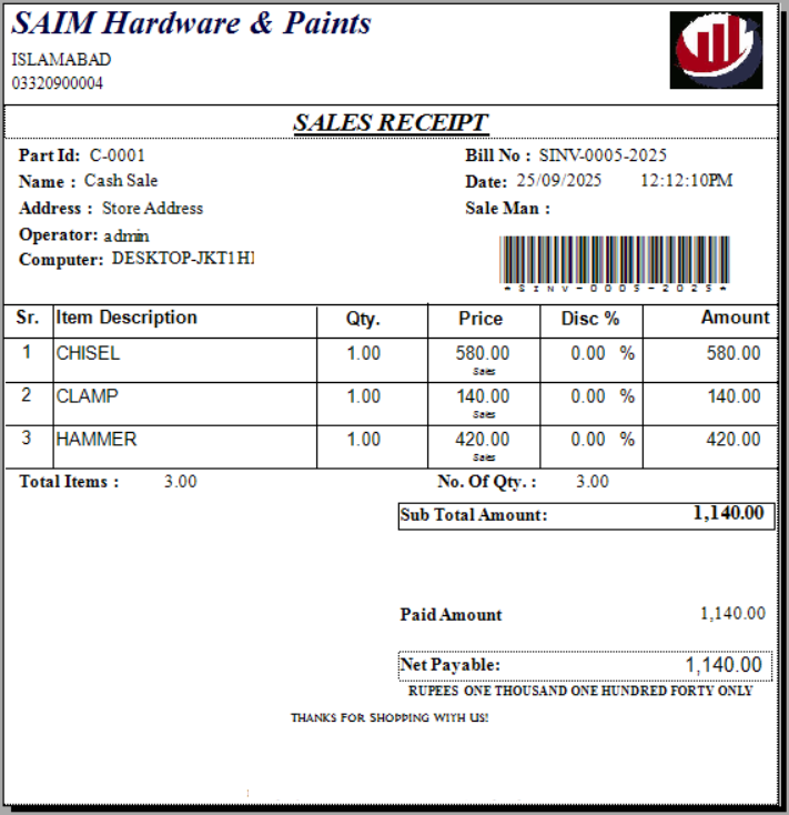 A5 CASH BILL