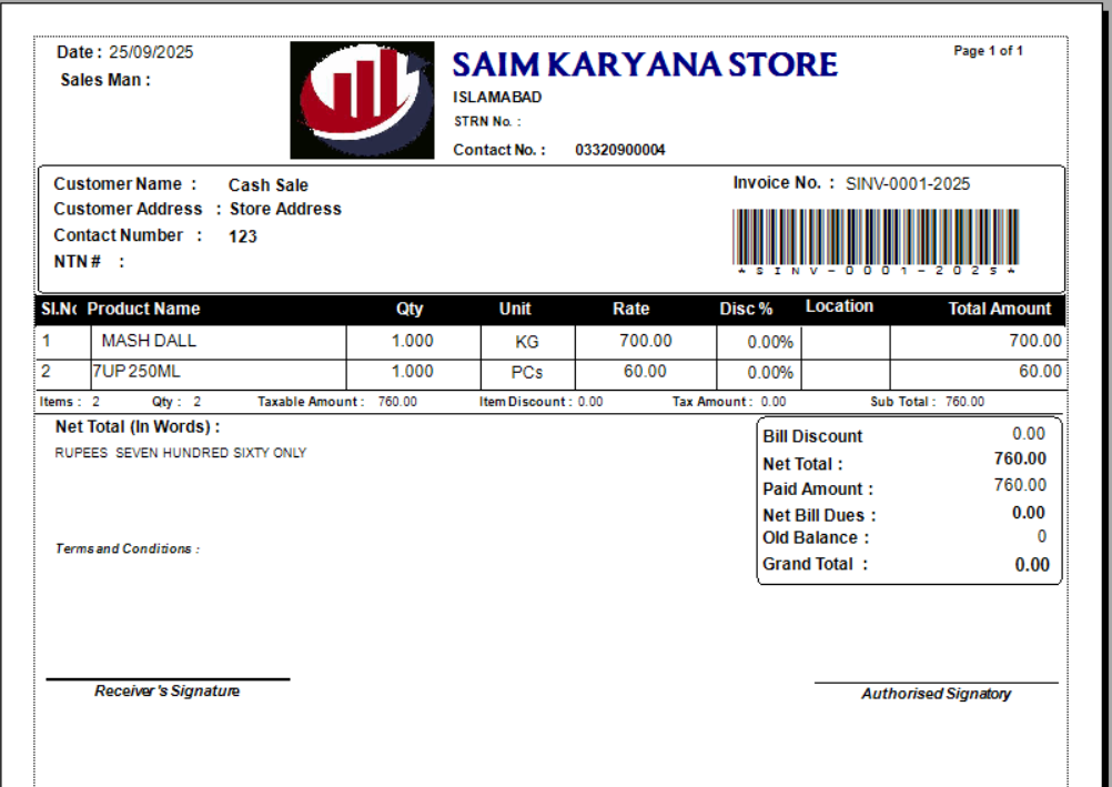 CASH BIL A4
